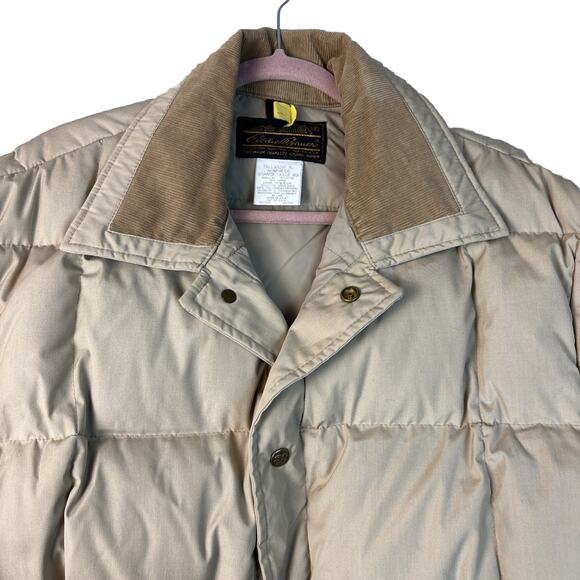 VTG Eddie Bauer Goose Down Jacket Men's XL Tall Beige Tan Corduroy 80s USA Made - Picture 2 of 10